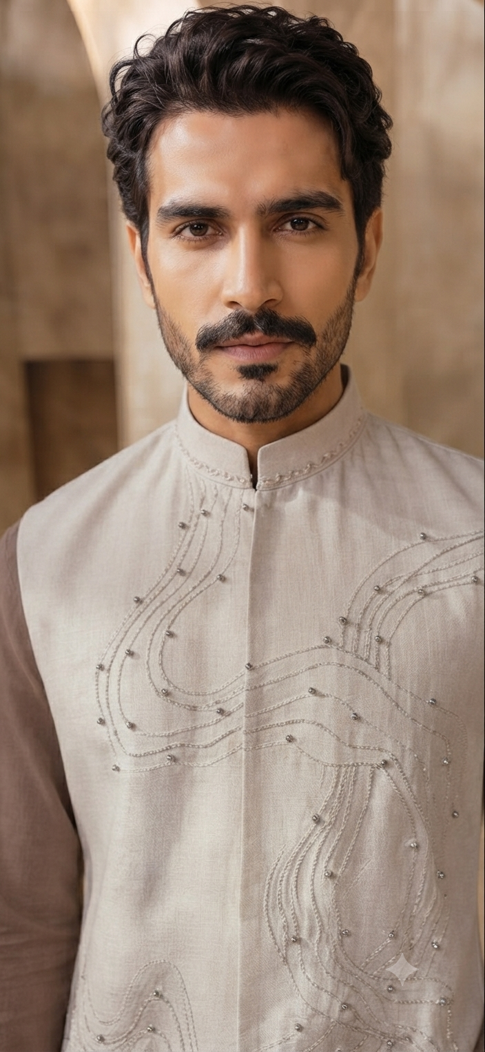Beige Jacket with Kurta Set