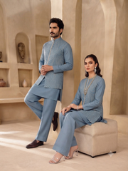 Pastel Blue Embroidered Kurta Set with Matching Jacket