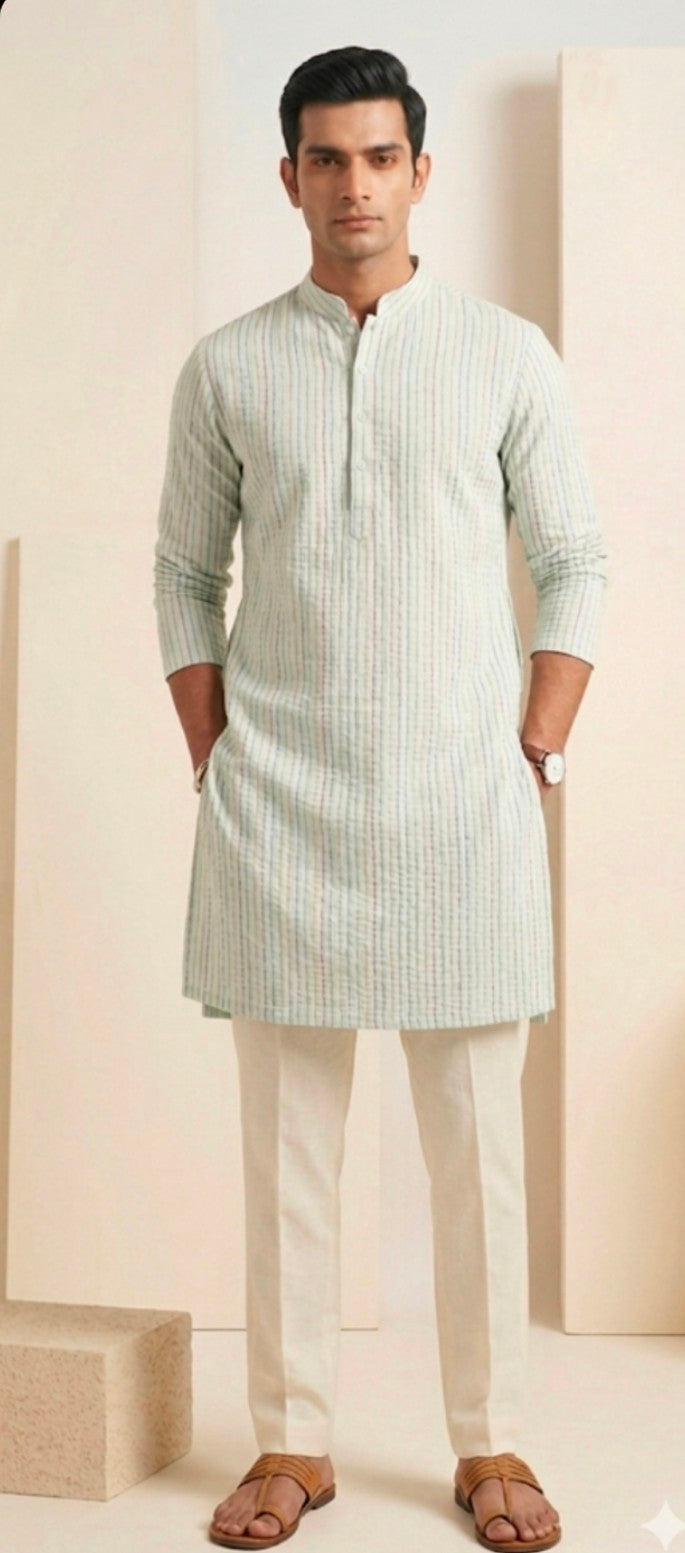 PASTEL MINT GREEN KANTHA-STITCH KURAT