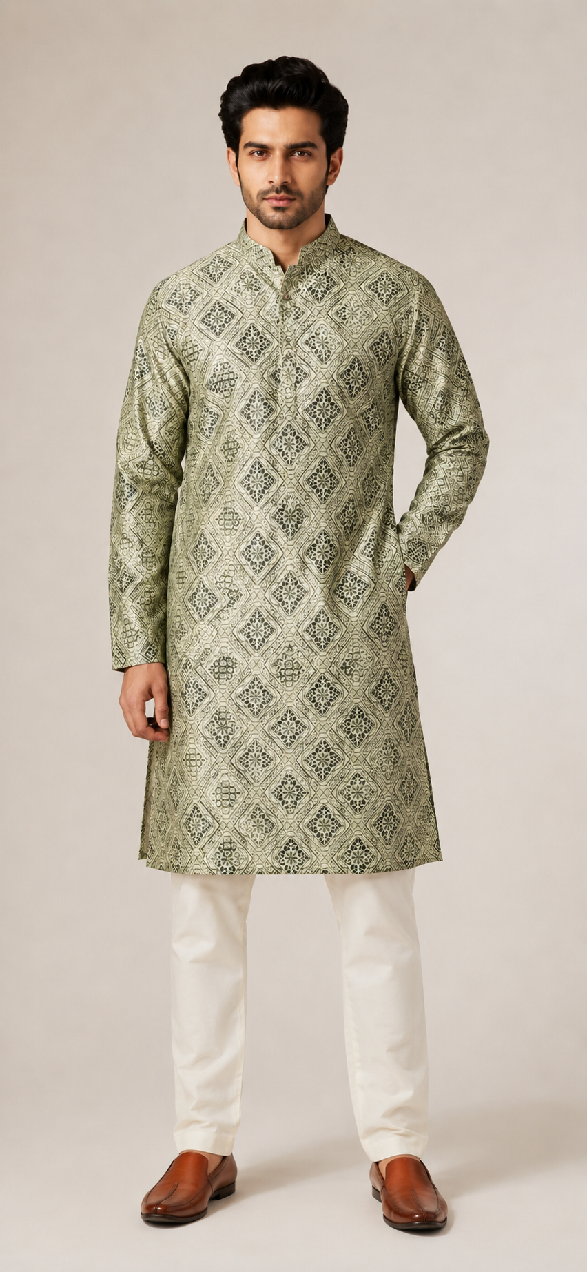 SAGA GREEN PRINT WITH WORK KURTA