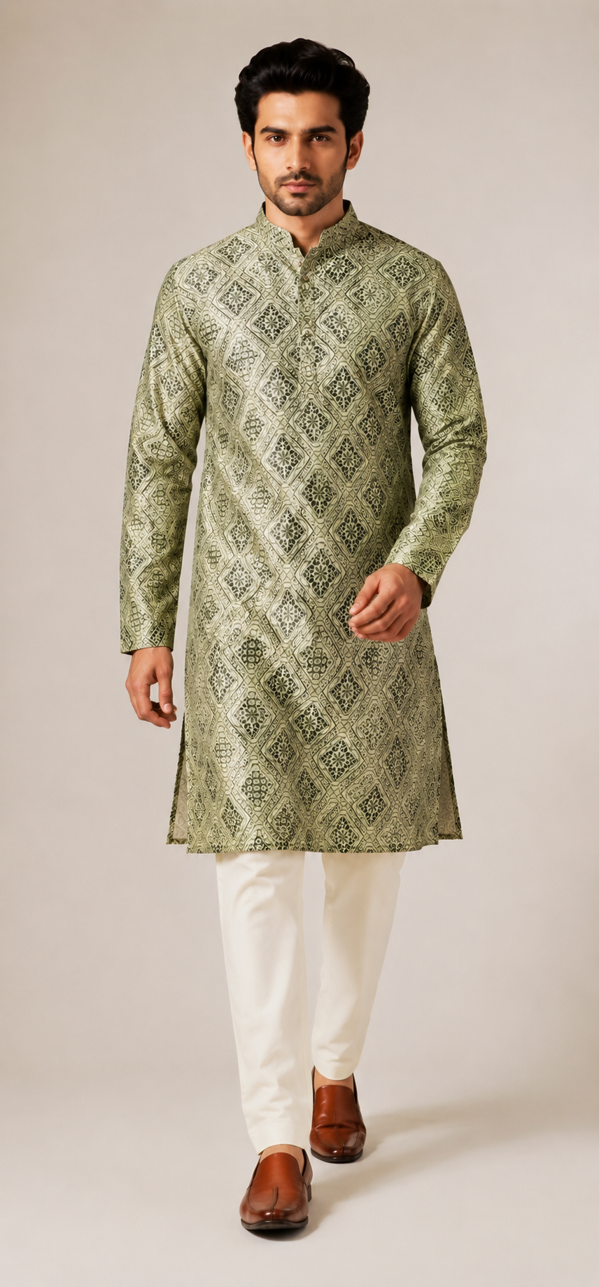 SAGA GREEN PRINT WITH WORK KURTA