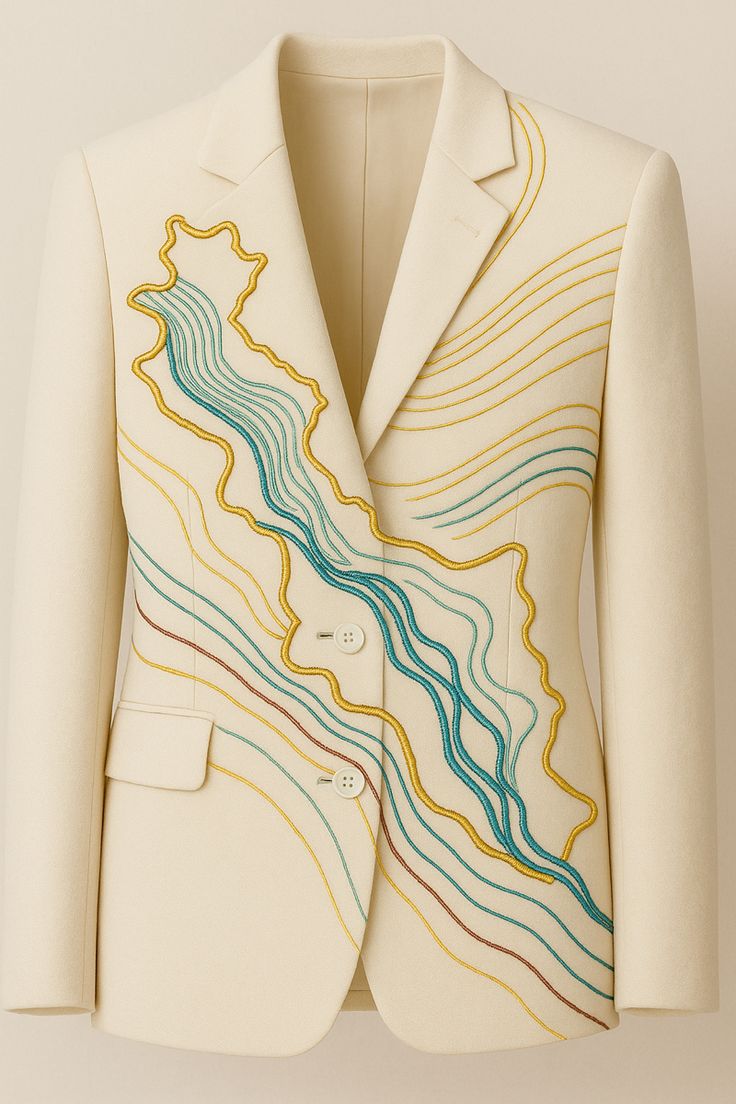 Embroidered Cream Tuxedo Suit