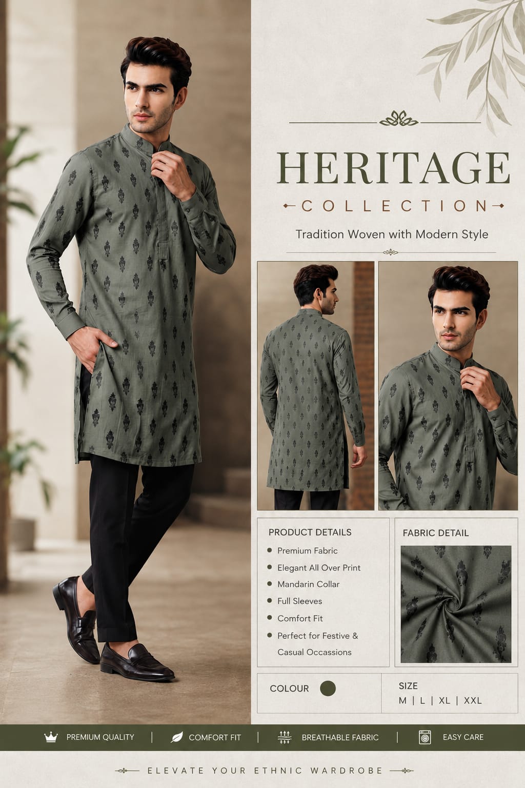 Heritage Olive Kurta Set