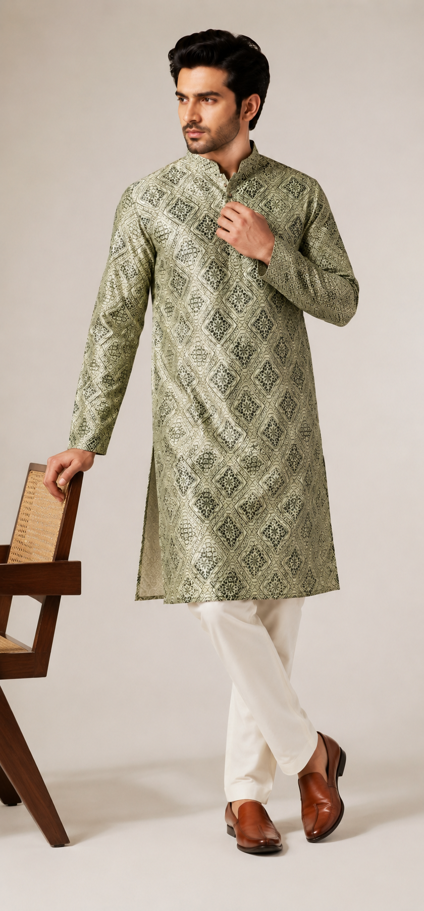 SAGA GREEN PRINT WITH WORK KURTA