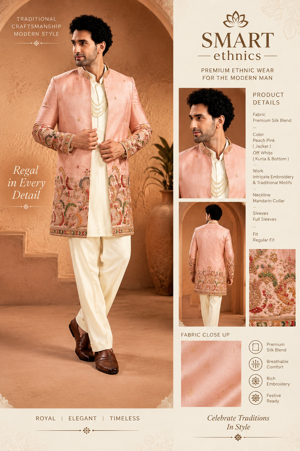 Pastel Pink Embroidered Indo-Western Sherwani Set
