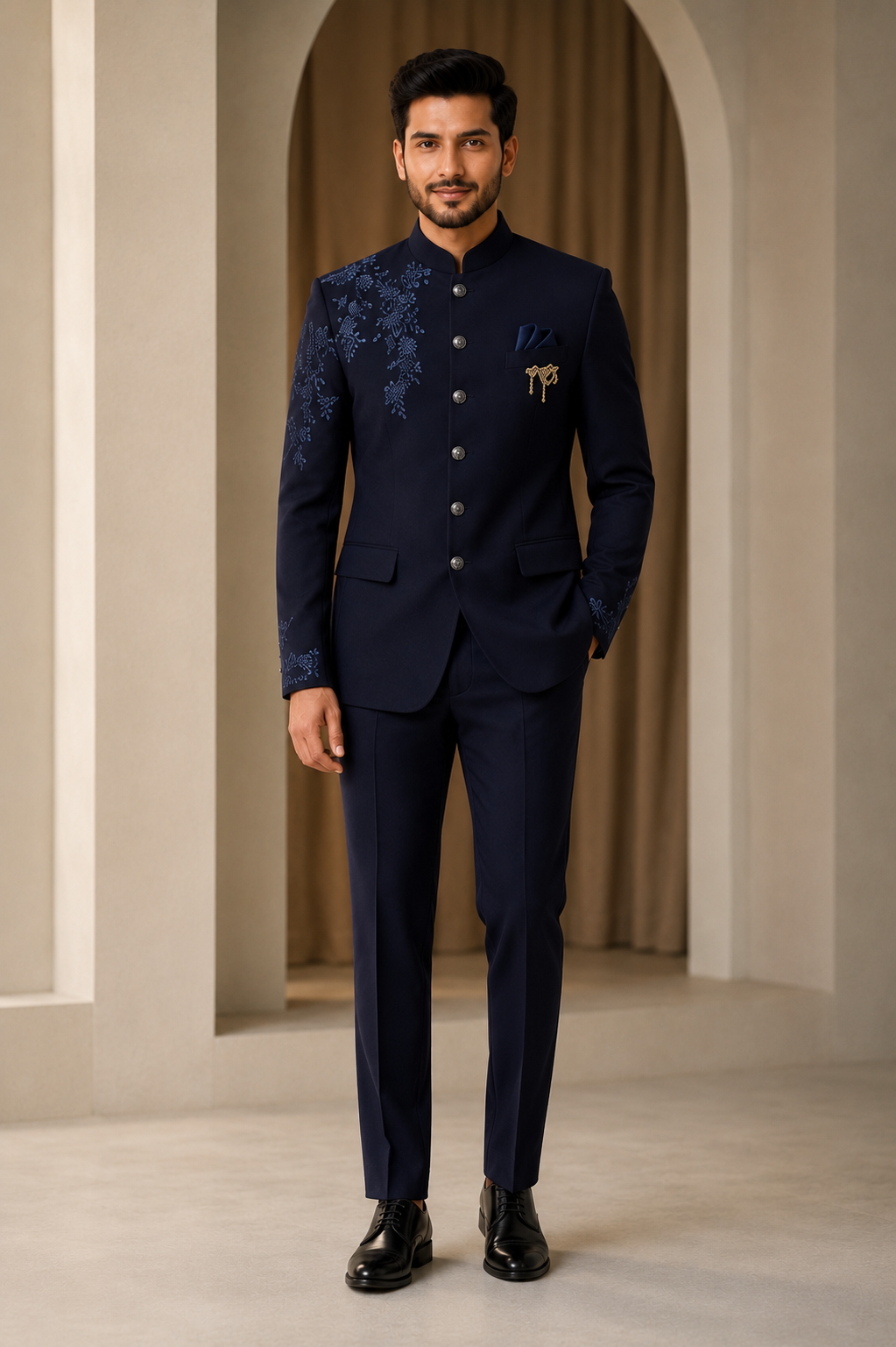 Royal Navy Blue Bandhgala Set