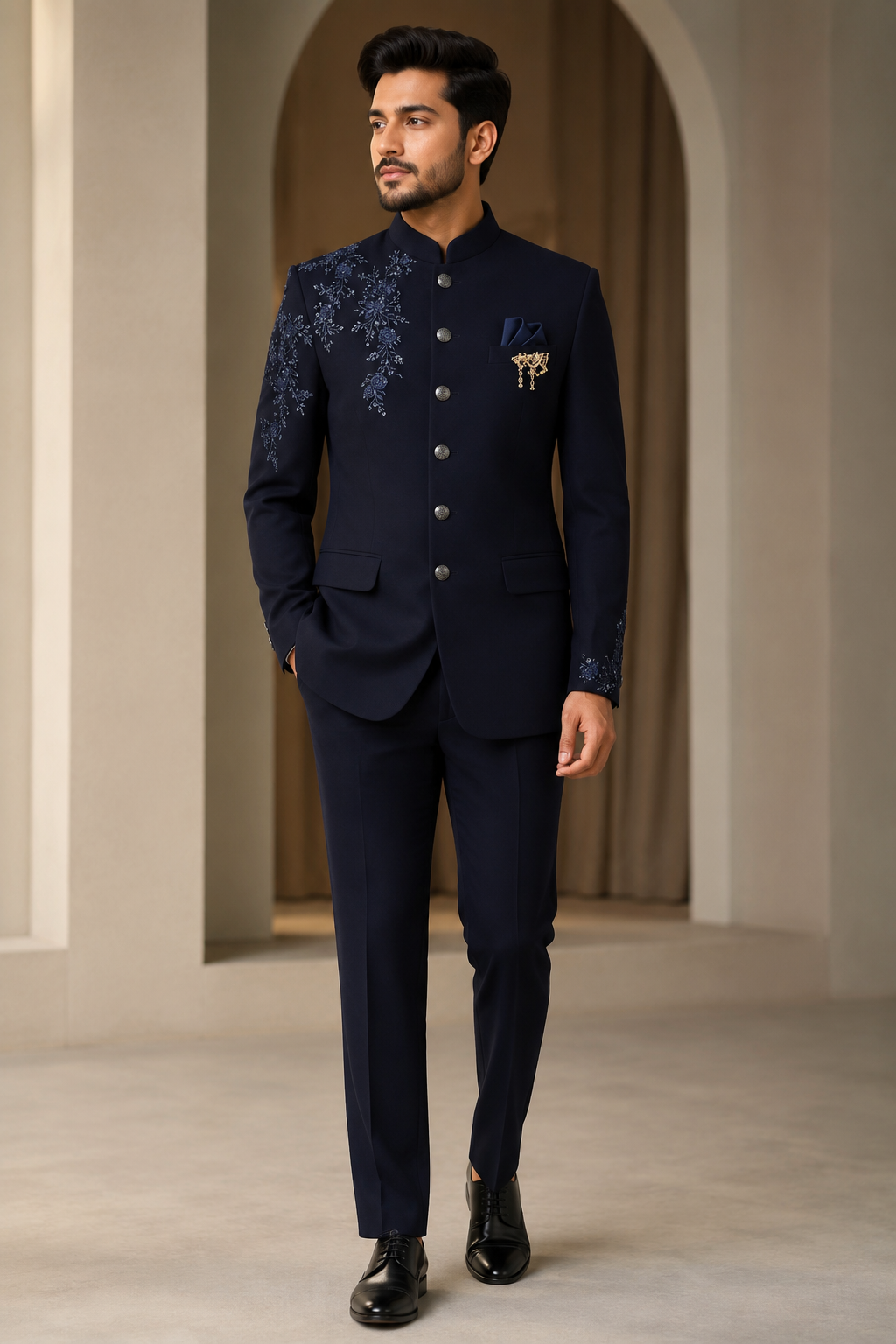 Royal Navy Blue Bandhgala Set