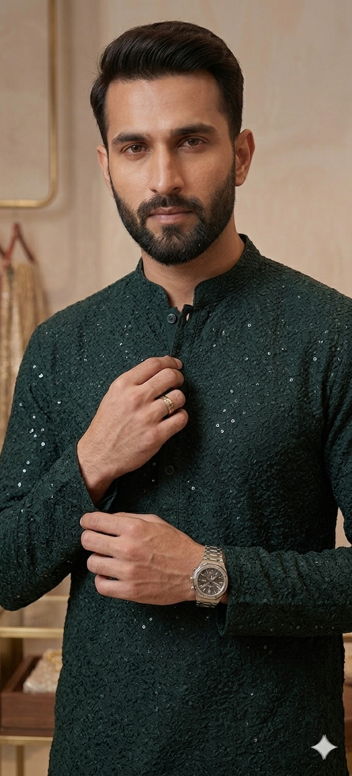 Forest Green Chikankari Kurta