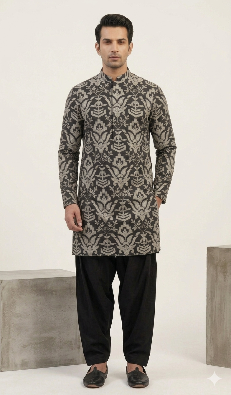 Black & Silver Embroidery Kurta