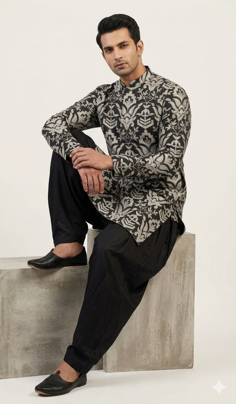 Black & Silver Embroidery Kurta