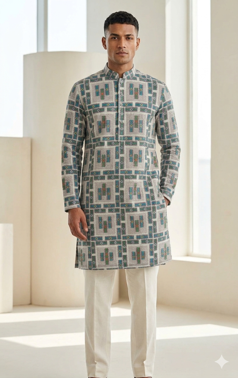 Multi-Tonal Embroideryed Long Kurta