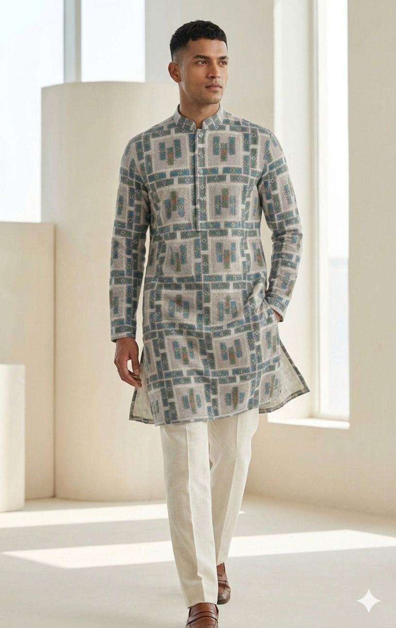 Multi-Tonal Embroideryed Long Kurta