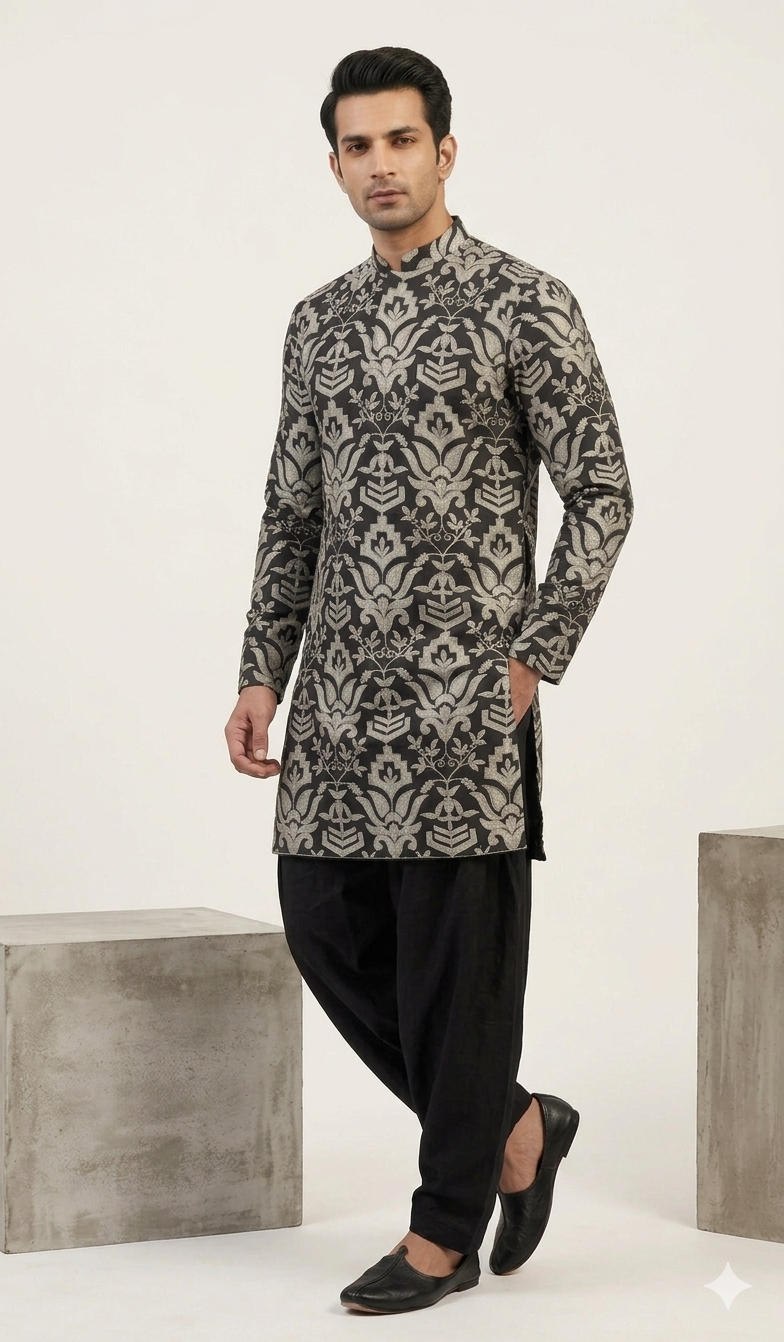Black & Silver Embroidery Kurta