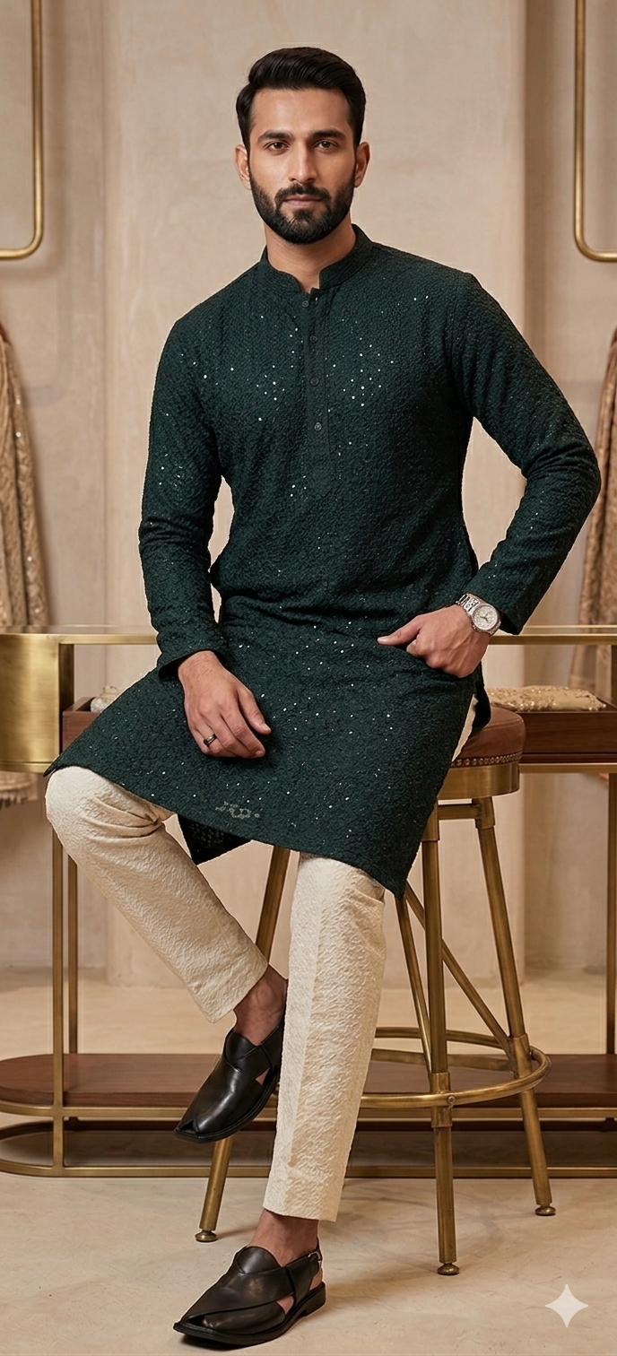 Forest Green Chikankari Kurta