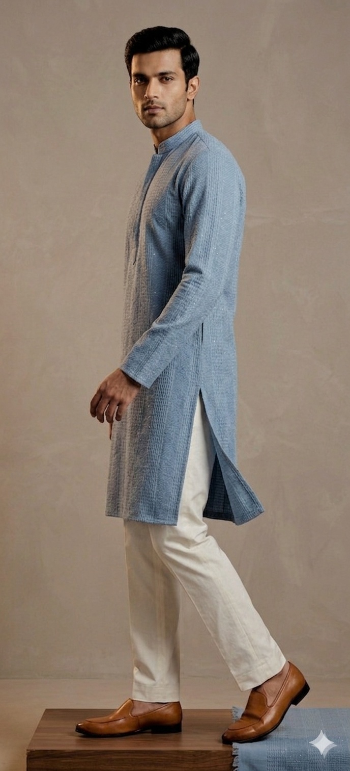Blue Sequined Kurta Set