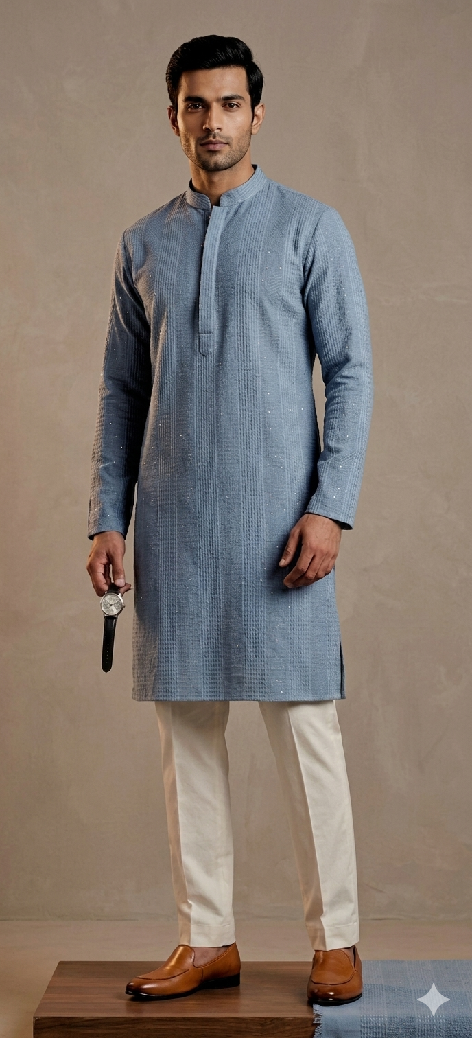 Blue Sequined Kurta Set