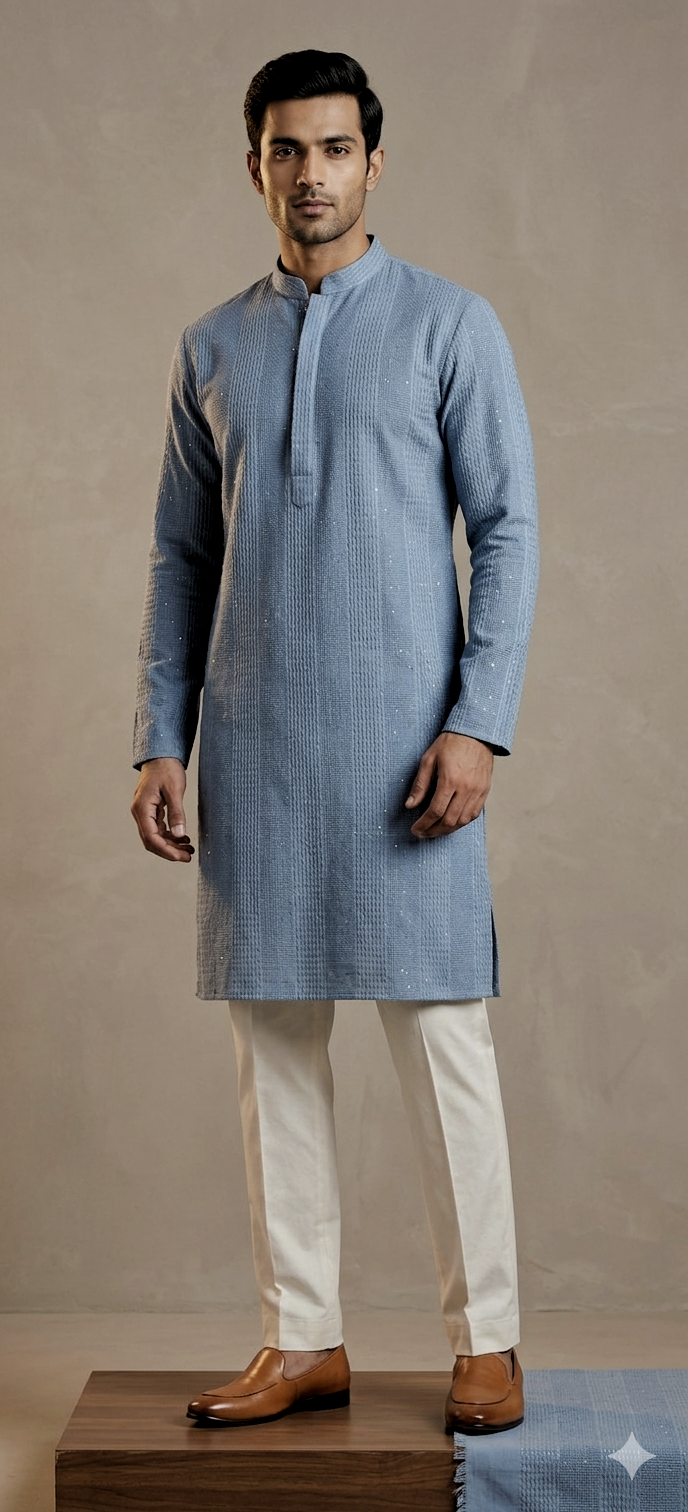 Blue Sequined Kurta Set