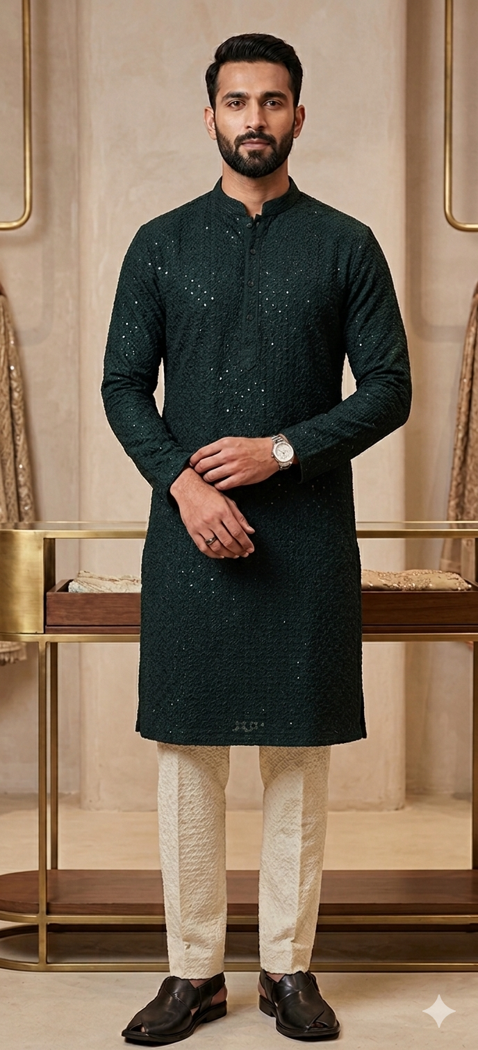 Forest Green Chikankari Kurta